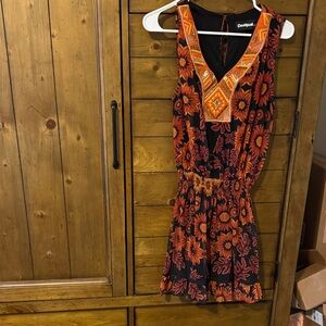Deletta Black and Orange Floral Mini Dress